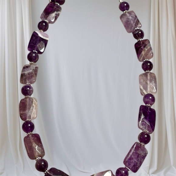 Chevron Amethyst Purple/Lavender Gemstones Necklace Bracelet Set - Picture 3 of 8